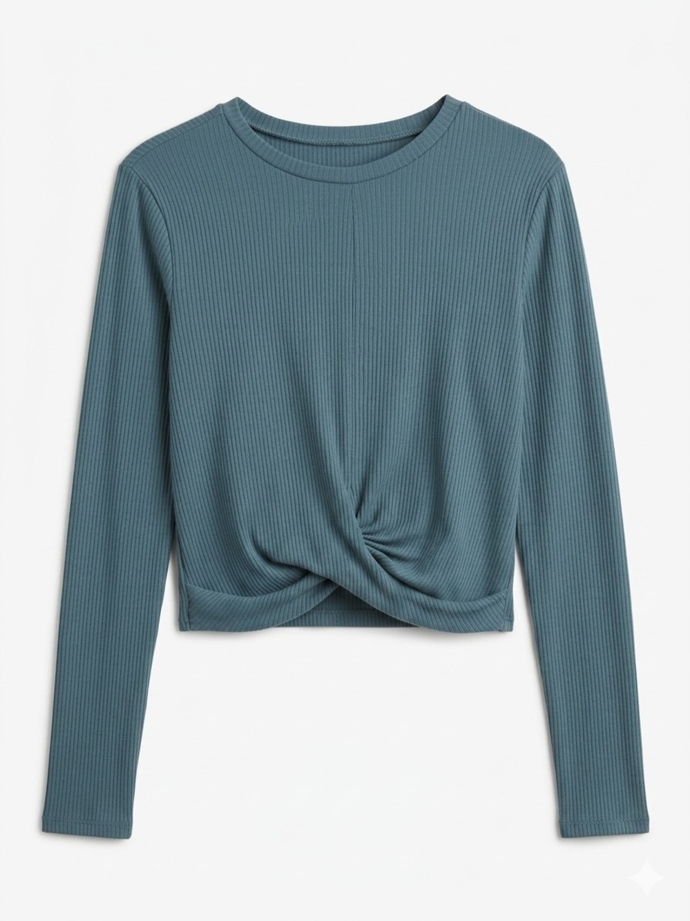 Gilly Hicks Ribbed Twist-Front Long Sleeve Top - Teal Green